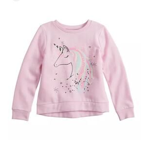 Jumping Beans Pink Sparkle Unicorn Long Sleeve Softest Fleece Pullover Size 10